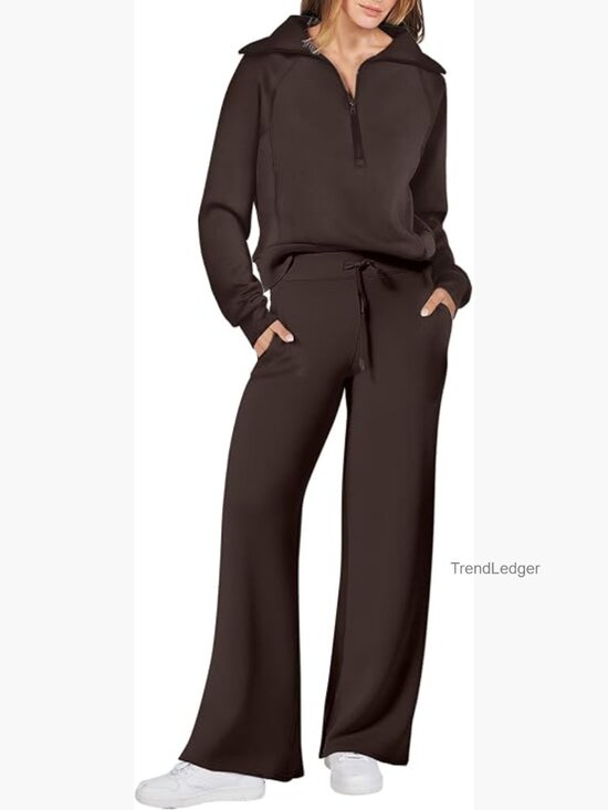 Pants - 2 Piece Sweatsuit Set Half Zip Top & Wide Leg Pants